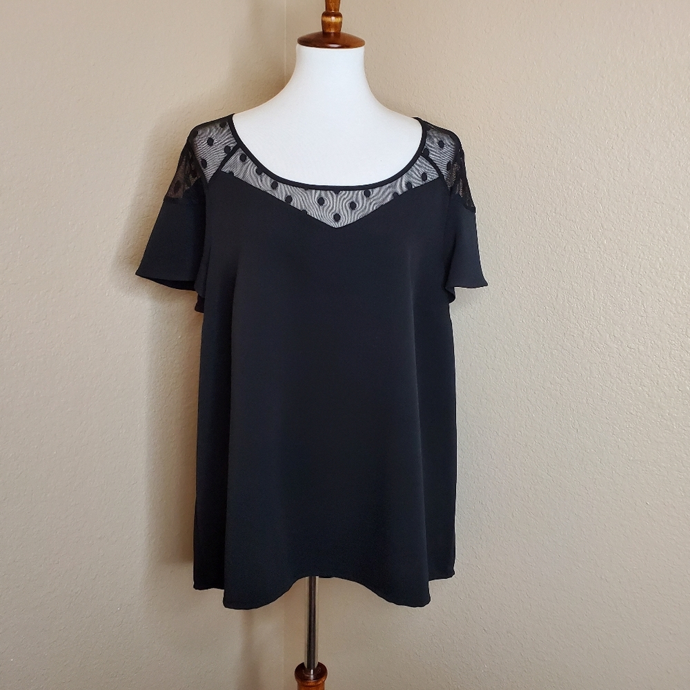 Torrid Crepe Mesh Dot Flutter Sleeve Top - image 3
